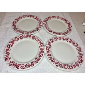 4 Vintage Red Floral Caribe China Puerto Rico Restaurant Ware Bread Plates 6.5"